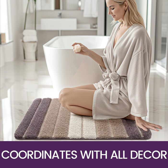 Non-Slip Bathroom Rug - Absorbent Bath Mat 60 x 110 cm - Washable Soft Bath Mat for Bathroom (2-Pack 40 x 60 cm, Beige)