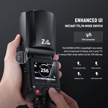 NEEWER Z2-N: Світловий проблиск Speedlite 2.4G TTL для Nikon з моделюючою лампою, швидким перемикачем TCM, HSS 1/8000s, акумулятор 2600mAh
