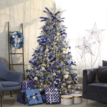 Декоративна куля для ялинки Sea Team з малюнком та блискучим прикрасою у вигляді ялинки, блакитна, 60 мм (6 шт.)