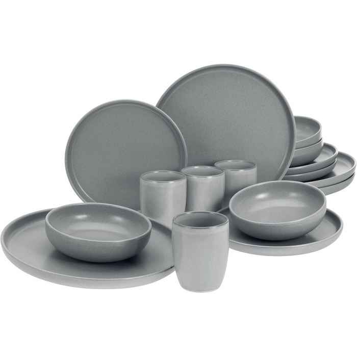 CreaTable Серія Uno: 16-ти частинний набір посуду з каменю (сірий, для 4 осіб), сумісний з мийкою та мікрохвильовкою, Made in Europe