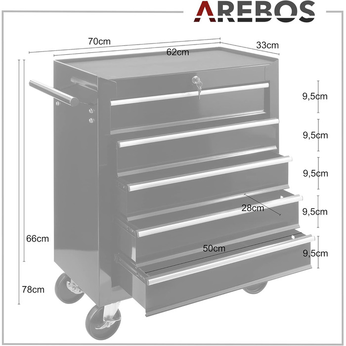 Arebos 5-Drawer Tool Trolley