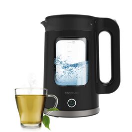 Скляний електричний чайник Cecotec ThermoSense 340 Clear, 2200 Вт, 1.7 л, з функцією підігріву води та LED-індикатором, чорний