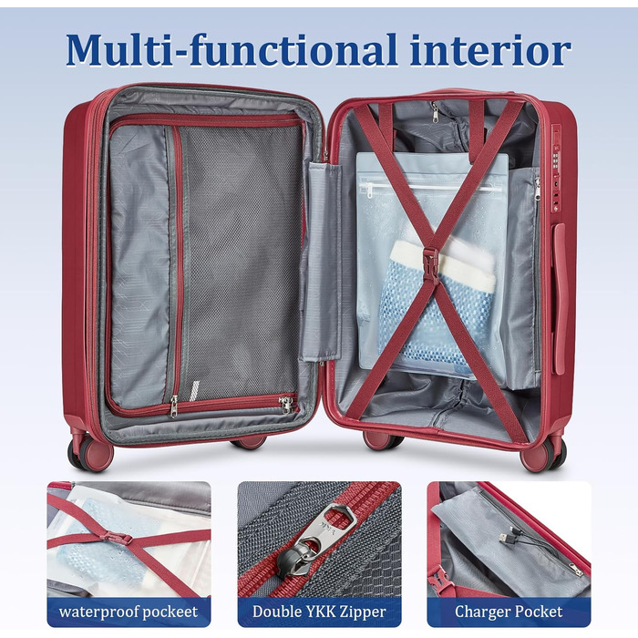 Набір валіз Joyway 4шт з жорстким корпусом та TSA-замком, розширюваний, чорний (червоний), комплект валіз