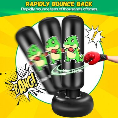 Надувний боксерський мішок для дітей Boxsack Kinder, 165 см, з рукавичками, для карате, тхеквондо, MMA (динозавр)