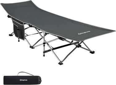 Розкладне ліжко для кемпінгу KingCamp - легке, портативне, з кишенею, 190x67 см, чорно-сірий годинниковий візерунок