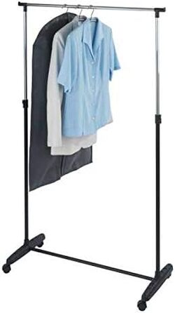 WENKO Clothes Rack, Folding, Clothes Storage with Adjustable Clothes Rail and Wheels, Plastic/Metal, 88 x 100-168 x 11-49 cm, Chrome/Grey (170 x 38 x 90 cm)