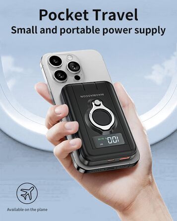 Портативний Пауербанк 12000mAh з бездротовою зарядкою та LCD дисплеєм, 22.5W, USB-C, для iPhone 16/15/14/13/12 Pro/Pro Max