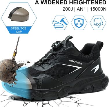 Черевики робочі чоловічі/жіночі легкі, з металевим носком, дихаючі, антиковзкі, чорні, 38-46 EU