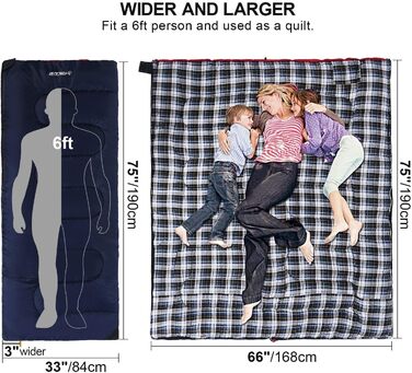 Спальний мішок Redcamp з бавовняного фланнелю для кемпінгу, 3-сезонний, теплий та зручний, вага наповнювача 1.8-4 кг, темно-синій