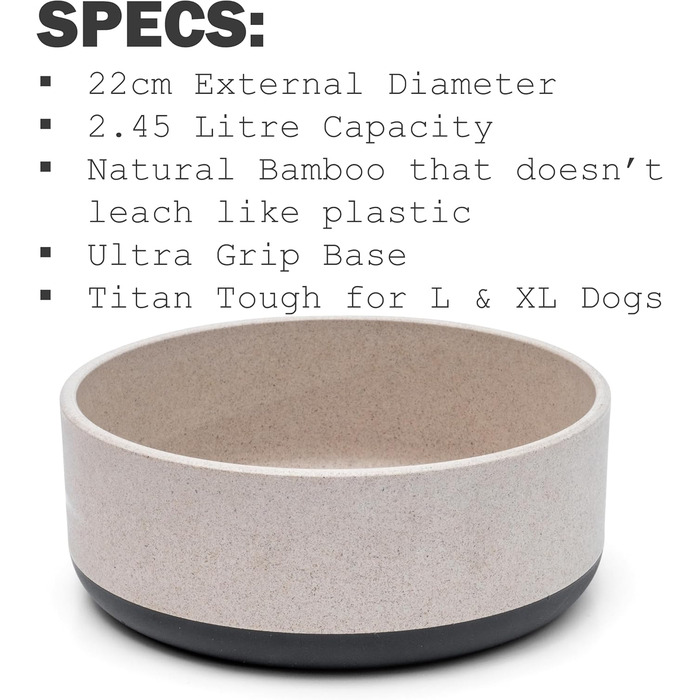 Bamboo & Rubber Dog Bowl - Titan Fuzzl, 22cm, Anti-Slip, Eco-Friendly, Antibacterial, Large 2.5L