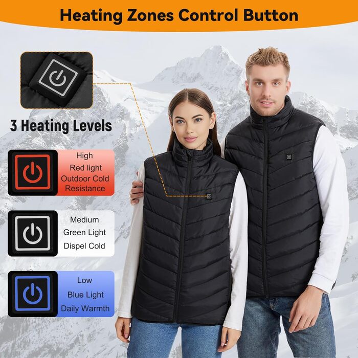 Обогревна жилетка для чоловіків та жінок, USB-жилетка з підігрівом, унісекс, жилетка з підігрівом, перезаряджається, 9 зон підігріву, 3 рівні температури для активного відпочинку та походів
