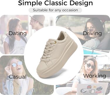 Жіночі кросівки на платформі LUCKY STEP, стильні кеди, класичні повсякденні туфлі, штучна шкіра, зручне взуття на кожен день (Бежевий, 37 EU)