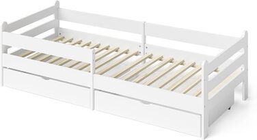 Bellabino Kinderbett Kuru 90x200 with 2 Drawers, Single Bed for Children incl. Fall Protection and Slatted Frame, White Children's Bed, Bed for Boys and Girls with Drawers White