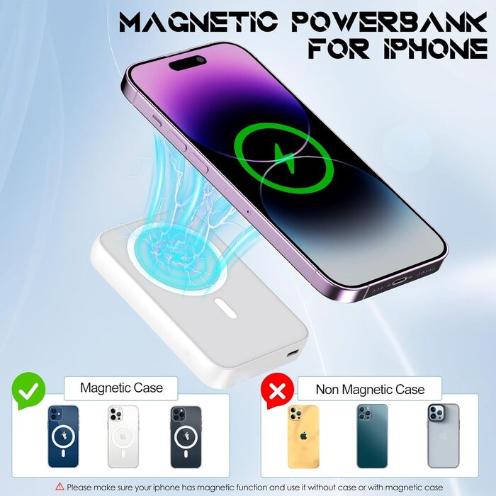 Магнітний бездротовий Power Bank 10000mAh 20W з швидкою зарядкою для iPhone 17/16/15/14/13/12 Pro Max, зовнішній акумулятор (XX-Large)
