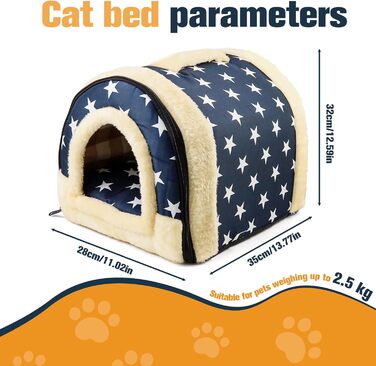 Кіт Хаус Індор, Тепле Гніздо-Печера для Кітів, 2-в-1, Ліжко-Печера для Кітів та Маленьких Собак з Знімним Подушечкою, Прати, 37x32x30 см