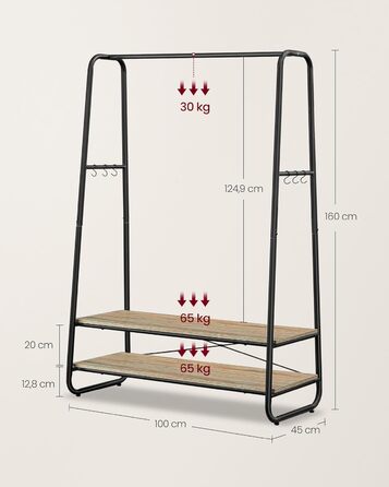 VASAGLE Clothes Rack, Coat Rack, Wardrobe, 2 Shelves, 6 S-Shaped Hooks, Steel Frame, for Bedroom, Hallway, Entrance Area, Cloud White-Matt White RGR112W02 (Turquoise Brown-Matt Black)