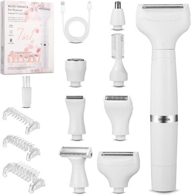 Набір для епіляції та стрижки 7-в-1 для жінок: тример для обличчя, бікіні, під пахвами, носа. USB, водонепроникний, портативний.