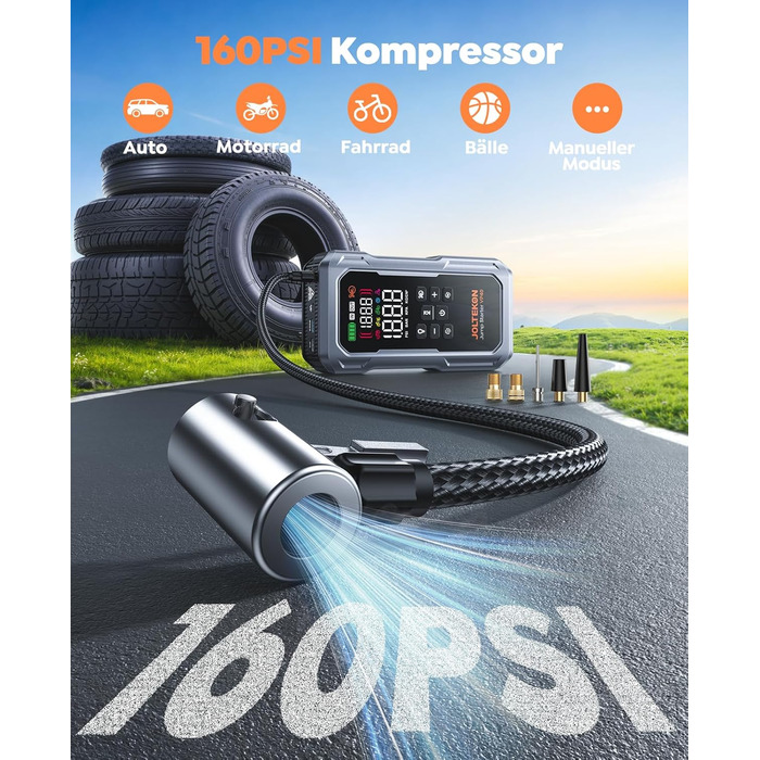 Павербанк для автозапуску 7000A з компресором, LED-ліхтарем та LCD-дисплеєм для бензинових та дизельних двигунів (до 12.0L)