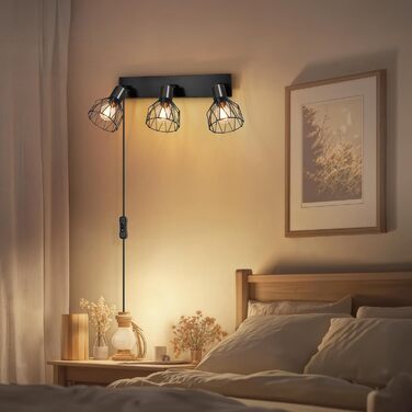 LED настінний світильник Kimjo з акумулятором, диммер, таймер, 3 лампи, E14, 2 шт. (Чорний)