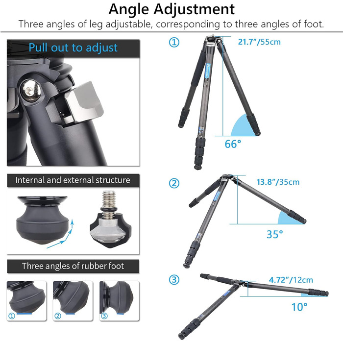 Штатив для камери ARTCISE з вуглецевого волокна з моноподом, 40 мм, для важкої техніки, 88 кг, CS80C