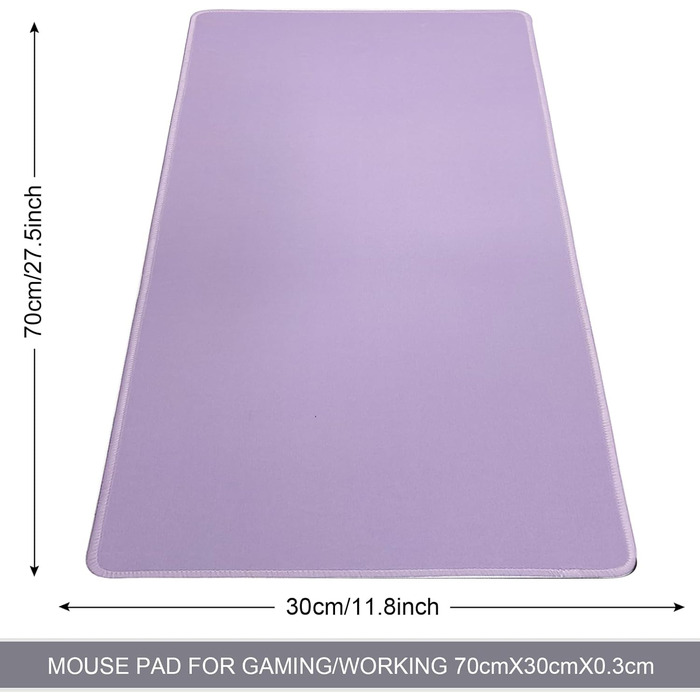 Великий ігровий килимок для миші з прошитими краями, 70x30 см, нековзна основа з натурального каучуку для геймерів, офісу, дому (світло-фіолетовий)