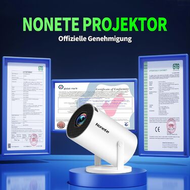 4K проєктор Beamer Full HD 1080P Mini з Wi-Fi 6 та Bluetooth 5.2, Android, портативний, 270° обертання, автоматична корекція трапеції, для PC/HDMI/USB, з мишкою та пультом, білий