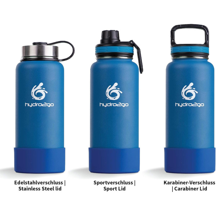 Термос-фляга Hydro2Go Edelstahl X-AlpsBottle 1000 мл, блакитний (Sky Blue 2.0) – вакуумна, з 3 кришками, не протікає