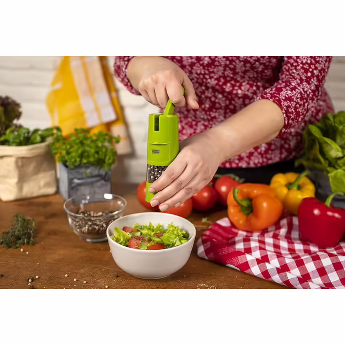 KUHN RIKON Salt and Pepper Grinder Ratchet Grinder, Manual Spice Grinder, Green, Adjustable Ceramic Grinder, Plastic, 5.8 x 5.8 x 21.5 cm