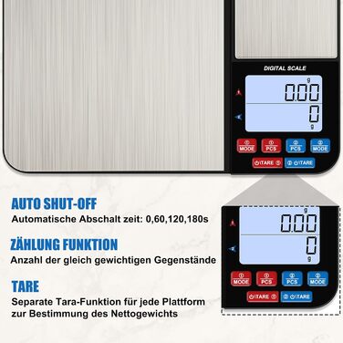 Кухонні ваги Diyife з двома платформами, 10 кг/1 г та 500 г/0.01 г, цифрові, з функцією тарування, підрахунку, автовимкнення, для кухні, ювелірних виробів, випічки та приготування їжі, з батарейками