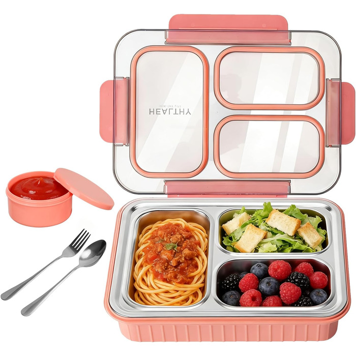 Металева ланчбокс для дітей 900 мл з 3 відділеннями, Bento Lunch Box, без BPA, для школи, дитячого садка, офісу та в дорогу