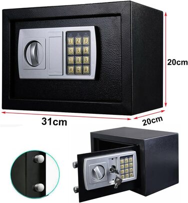 Сейф для ключів Tresor з ключовим та кодовим замком, 31x20x20 см, вологостійкий, для дому, офісу, готелю, чорний