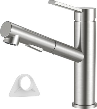 Однолеверний змішувач для кухні Dayone з висувною лійкою, нержавіюча сталь, 3 режими, 360° обертання, для кухонних мийок (15 см), матовий, преміум якість