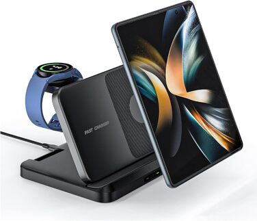 Бездротова зарядка 3-в-1 для Samsung Galaxy: S25/S24/S23/S22, Z Flip 6/5, Z Fold 6/5, Buds3 Pro/Buds3, Watch7/Watch Ultra/Watch6 (Чорний)