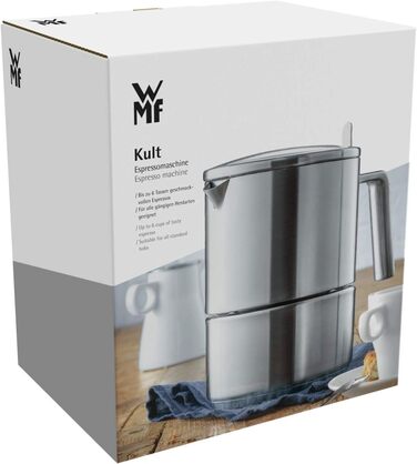 WMF Kult Espresso Maker 300ml, Espresso Machine for 6 Cups, Brushed Cromargan Stainless Steel, Induction, Dishwasher-Safe