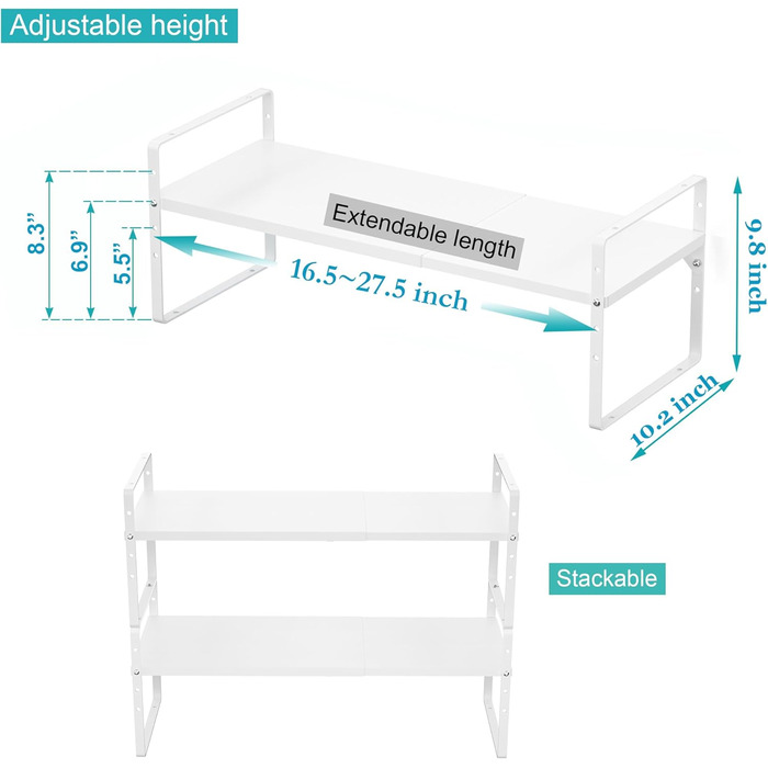 iPEGTOP Pull-Out Shelf made of robust steel, piece, height-adjustable, for home, office, pantry, kitchen, counter, size L, (1, White)