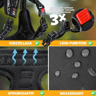 Шлейка для собак без натягу та задухи, дихаюча та м'яка, світловідбиваюча | Без натягу | З ручкою - (L, Сірий у клітинку)