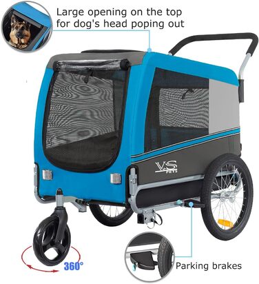 Візок для собак Tiggo VS Pets 2-в-1: візок та велопричіп, блакитний, об'єм 270 л, до 35 кг