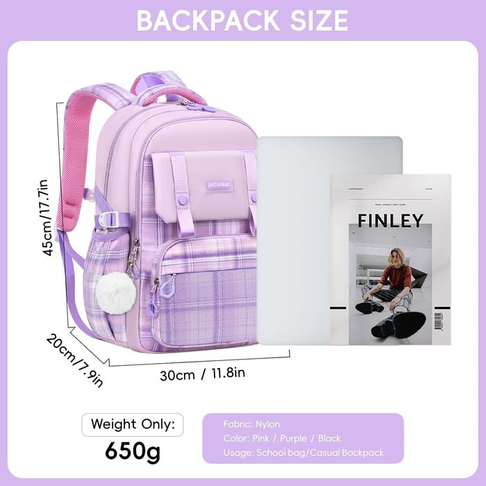 Шкільний рюкзак для дівчинки 1-5 клас, 2025, рюкзак у школу для дітей, Каваї, ергономічний з нагрудним ременем, шкільна сумка 6-12 років, водовідштовхувальний, 27L (Ліловий)