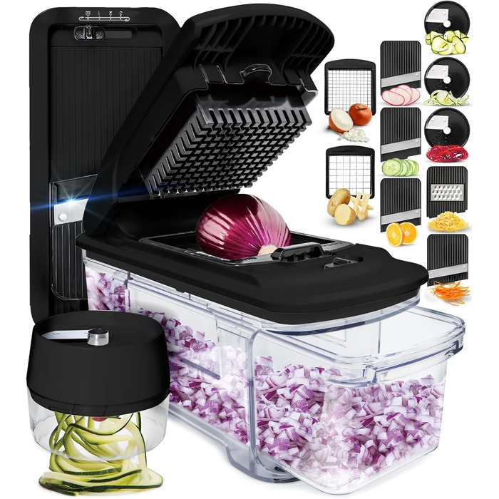 Набір для нарізки овочів Fullstar: слайсер, спіраль, тертка, кухонні прилади (чорний, все-в-1)