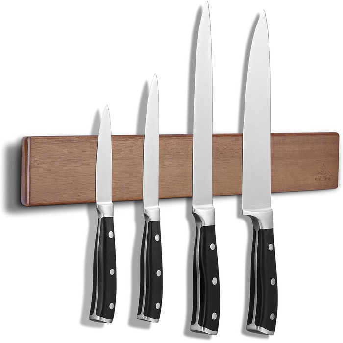 ENOKING Magnetic Knife Strip, Self-Adhesive, 40 cm, Acacia Wood Knife Magnet Strip, Magnetic Knife Holder with Extra Strong Magnet, Magnetic Knife Holder for Knives and Kitchen Utensils
