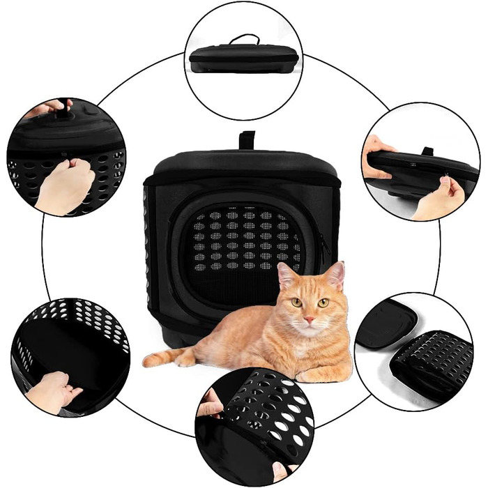 Складана переноска для кота, переноска для кота/маленьких собак, чорна, з м'яким матом