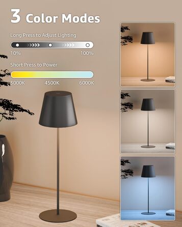 LED настільна лампа FUYO з USB-C зарядкою, акумуляторна, для дому та вулиці, сенсорне керування, регулювання яскравості 2700K-6000K, 3 кольори, для вітальні, спальні, балкона, саду, тераси (сірий), 2 шт. в упаковці