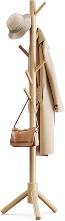 Pipishell Coat Rack, Clothes Rack, Garment Rack, Tree-Shaped Wardrobe, 3-Height Adjustable, for Clothing, Hat and Handbag, Suitable for Living Room, Bedroom or Office, With 8 Hooks, Nature