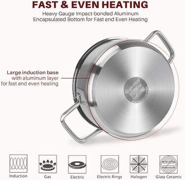 Набір кухонного посуду Duxtop Whole-Clad 10 предметів: каструлі та сковорідки з нержавіючої сталі, індукційний, 19 предметів