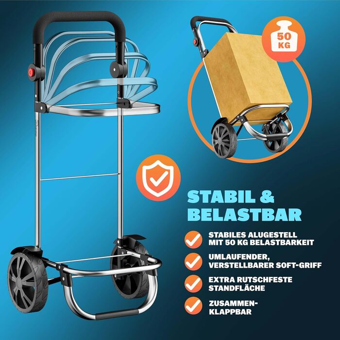 MONZANA® Тріо-тележка для покупок 56л, до 50 кг, складана, знімний мішок, ручний вагончик, допомога у покупках, чорна