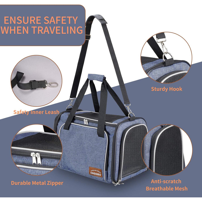 Сумка-переноска для кота, складана переноска для собаки, переноска для тварин, сумка для подорожей з м'яким матрацом для перевезення потягом/автомобілем/літаком