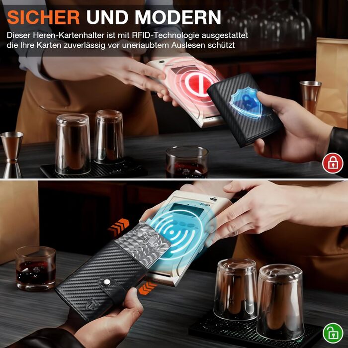 Чоловічий гаманець TENBST з RFID захистом, шкіряний Slim Wallet, картфутляр на 8-10 карт, подарунковий набір (Чорний/Помаранчевий)