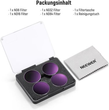 Набір фільтрів NEEWER CPL & ND для DJI Osmo Action 4/Action 5 Pro (4 шт.): поляризаційний фільтр CPL + ND8 + ND16 + ND32, аксесуари для екшн-камери, багатошарове покриття, FL-A12 (ND8/ND16/ND32/ND64)