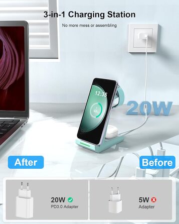 Зарядний пристрій NANAMI 3-в-1 для Samsung Galaxy Watch, Buds та смартфонів S25, S24, S23 Ultra, Z Flip, Z Fold (зелений)