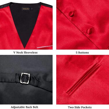 Костюм-жилет та краватка DiBanGu для чоловіків, 8 предметів, однотонний, для вечірнього вбрання, весілля, офіційних заходів (S, Червоний/Відпустка)